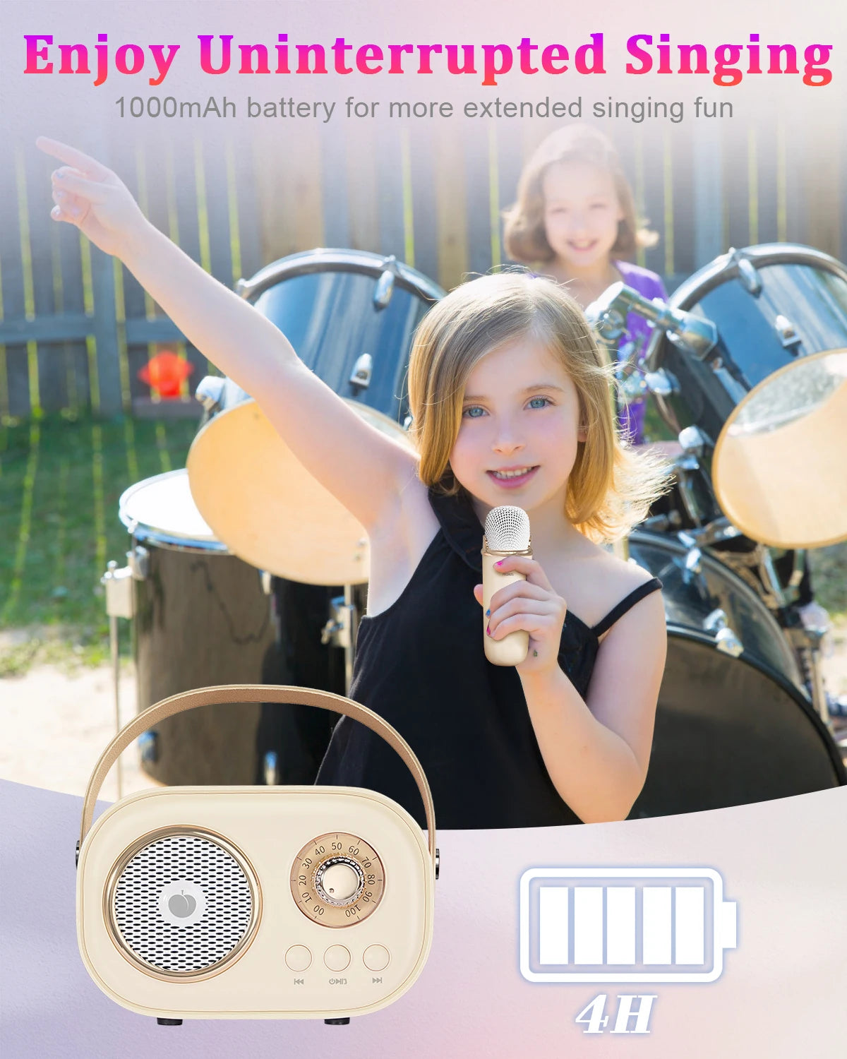 PRUNUS Karaoke Machine Bluetooth Speaker With 2 Wireless Mics