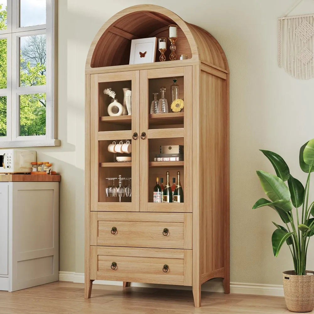 Arched Pantry Cabinet With LED Lights And Adjustable Shelves