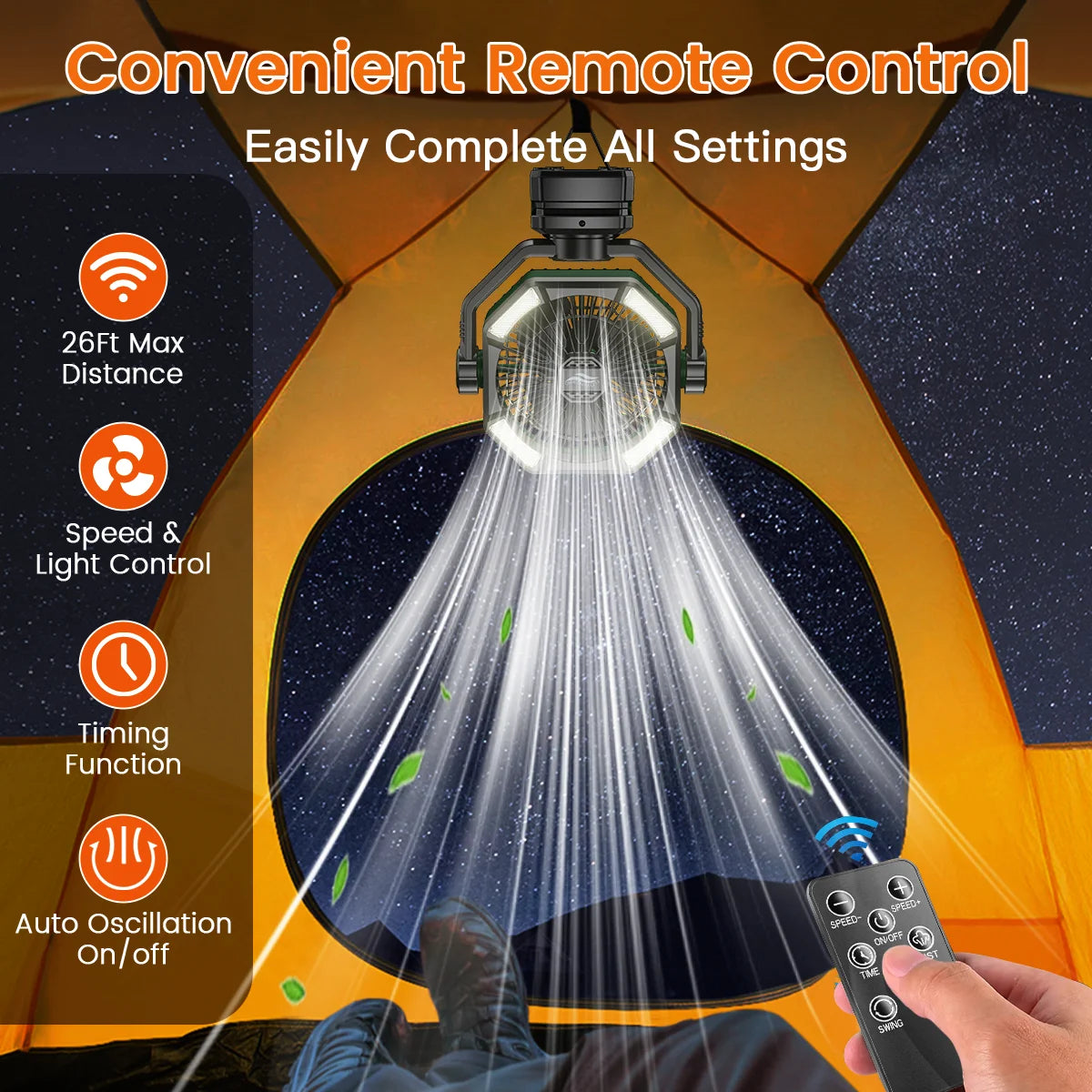 SKYTOO Clip Camping Fan Dual Motor 20000mAh Rechargeable LED Lantern