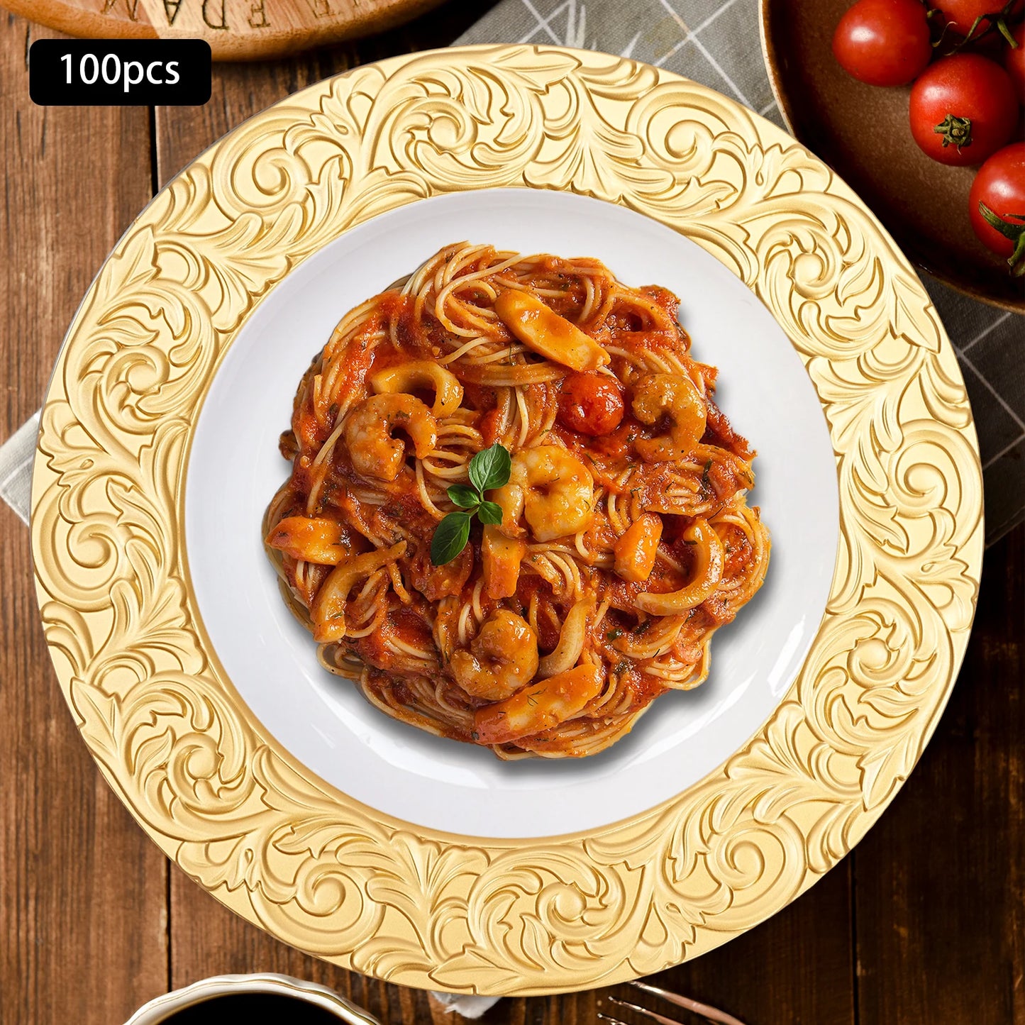 Round Charger Plates Set 100 Piece With Patterned Reusable Plates