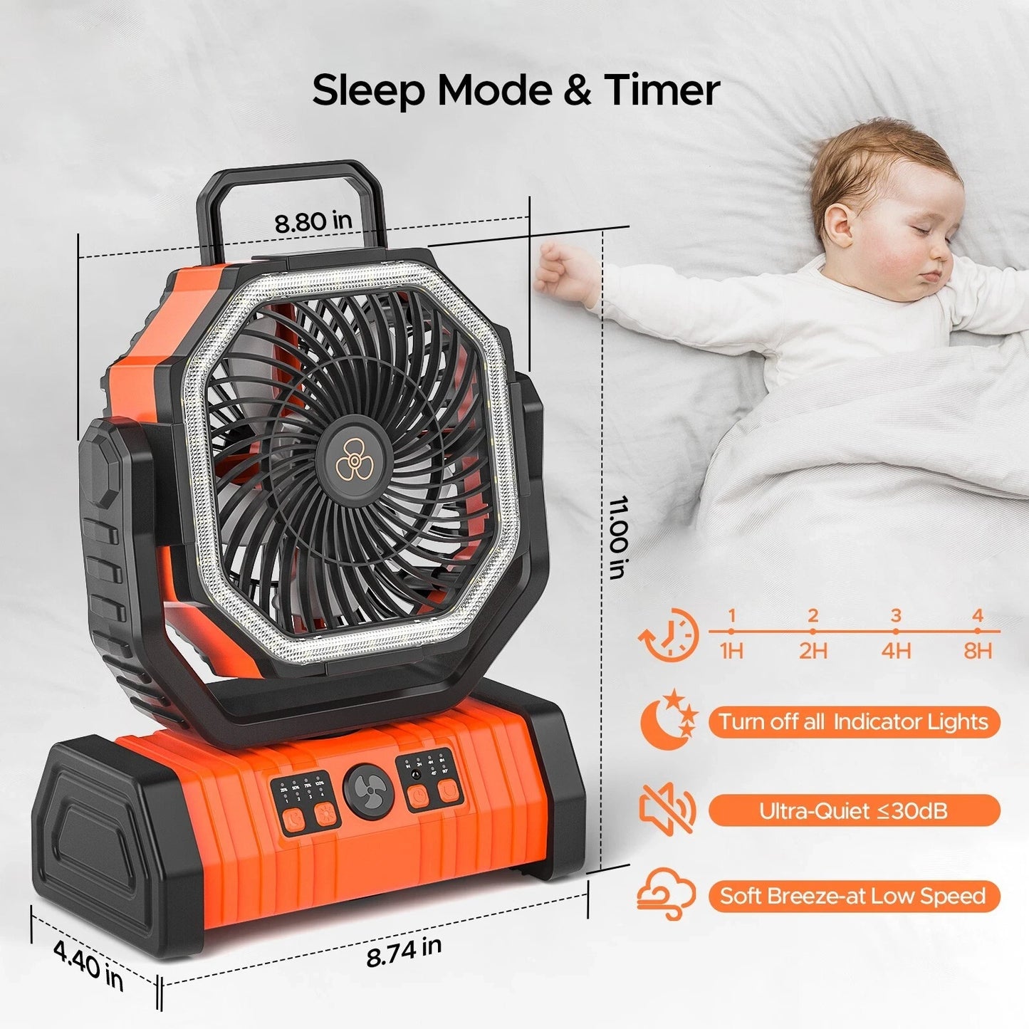 Camping Fan 20000mAh Battery Powered Rechargeable LED Light Tent Fan