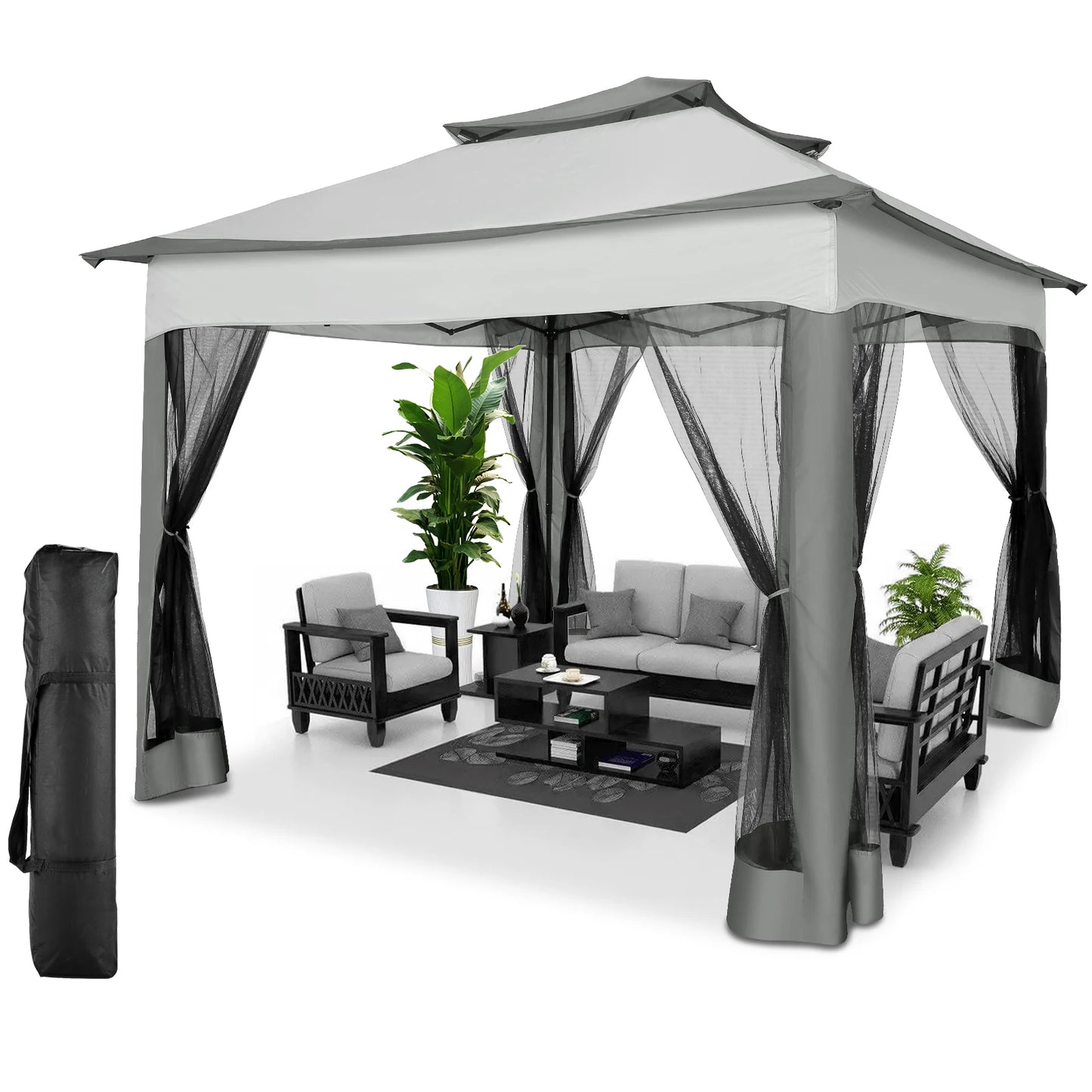 COBIZIC Pop Up Gazebo One Push Canopy Tent With Mosquito Netting