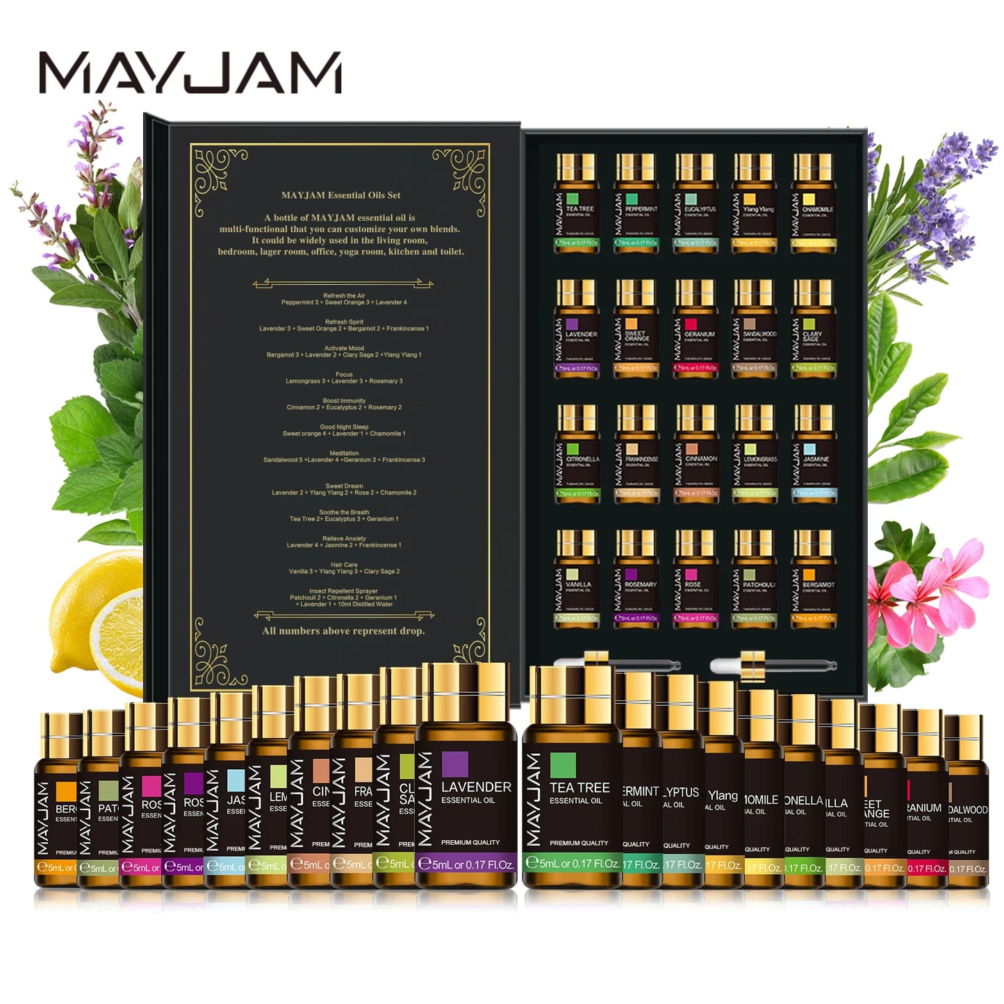 MAYJAM Essential Oils Kit 20 Bottles Lavender Jasmine Eucalyptus