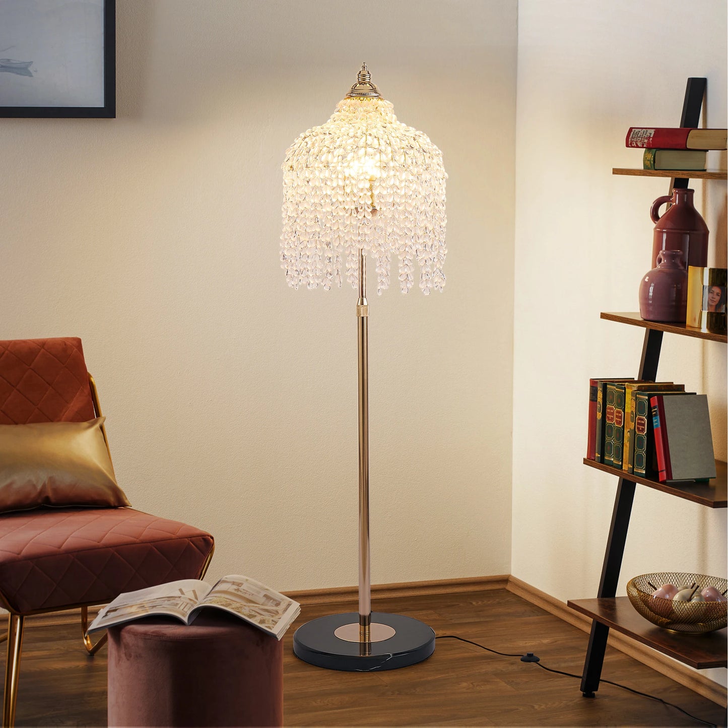 ARLGSITE 3 Light Elegant Crystal Floor Lamp Waterfall Design
