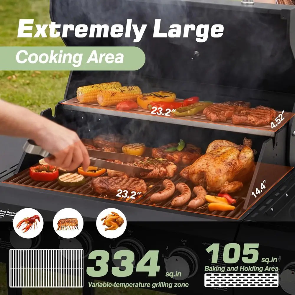 Gas Grill With Side Burner 4 Burners 50000 BTU Outdoor