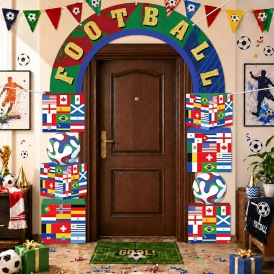 World Soccer Party Door Banner Sports Theme Porch Sign Decorations