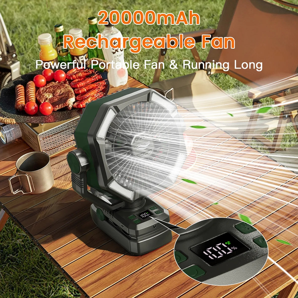 SKYTOO Clip Camping Fan Dual Motor 20000mAh Rechargeable LED Lantern