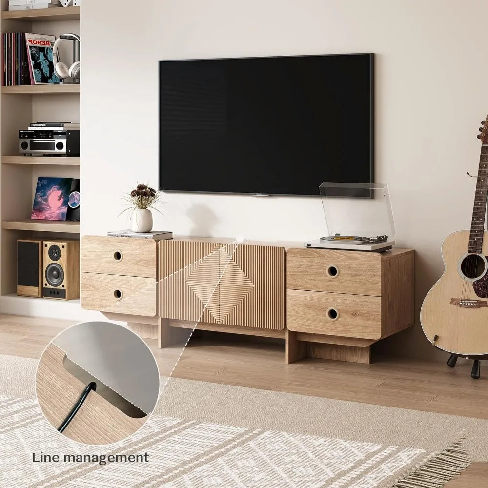 Fluted TV Stand Boho Modern Entertainment Center With Storage