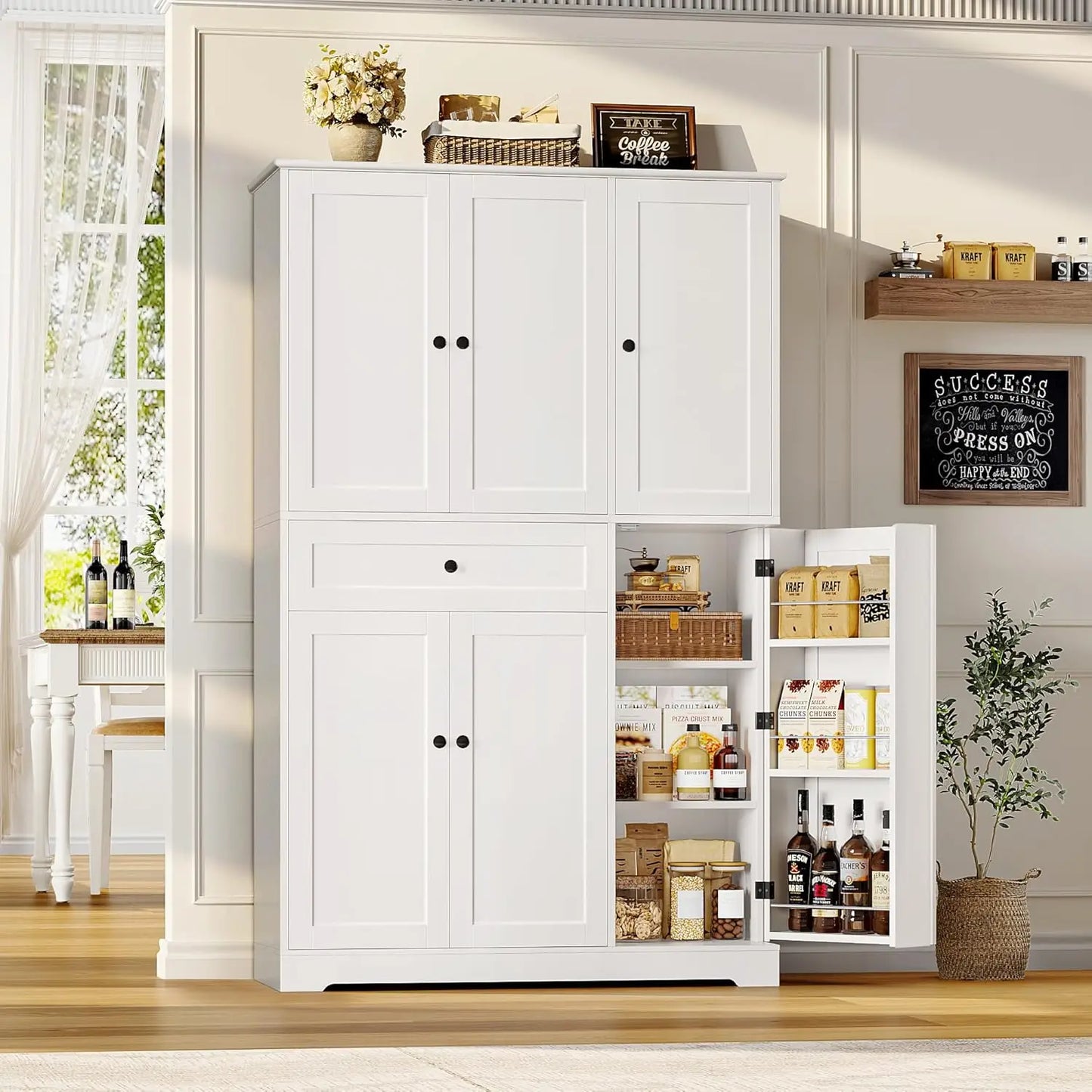 HUANZHUANG Modern Kitchen Pantry Cabinet With Doors And Shelves