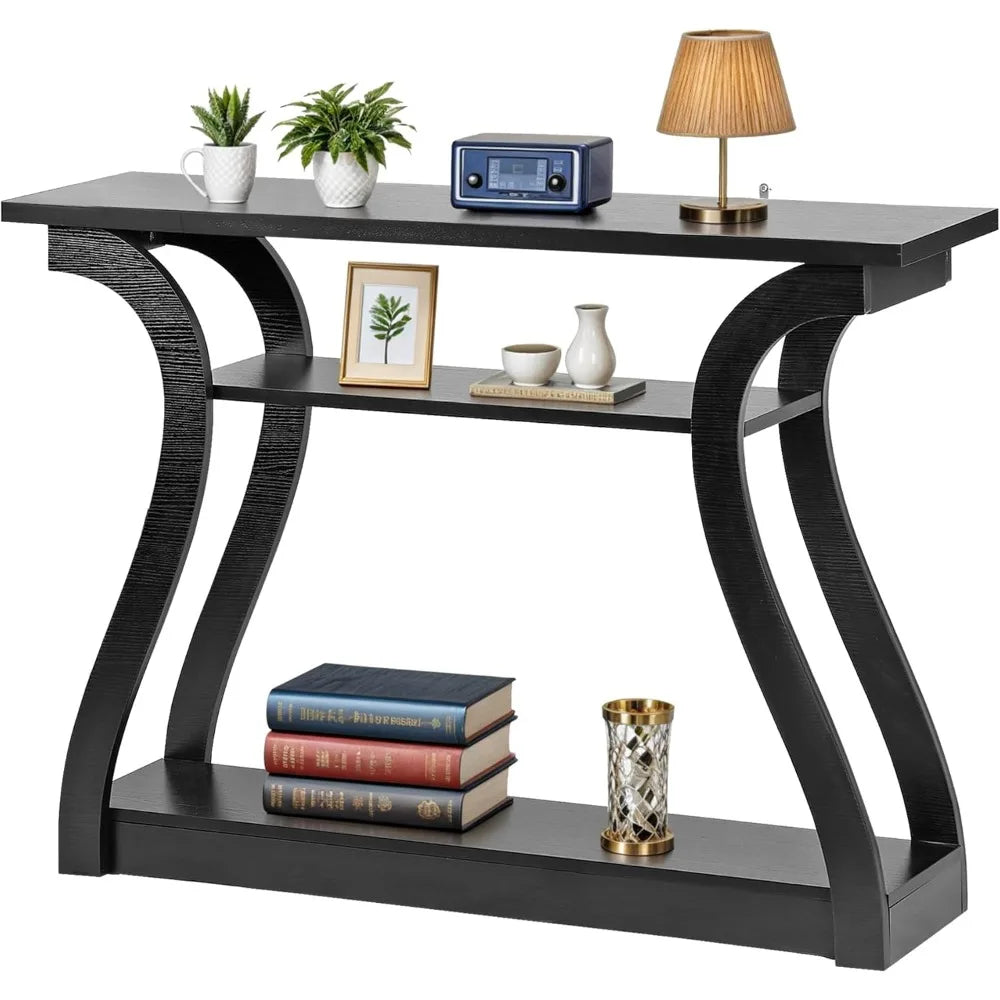 Console Table With 3 Tier Storage Shelves For Entryway