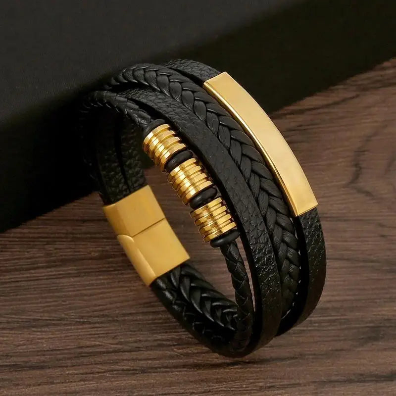 Leather Bracelet For Men Multi Layer Handwoven Fashion Accessory