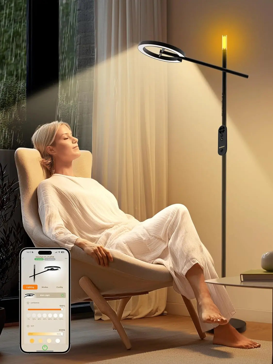 Smart Light Therapy Lamp 10000 Lux UV Free Sunlight Dimmable Floor Lamp