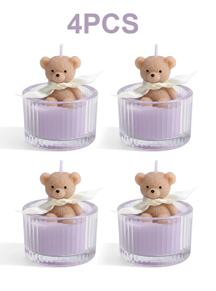Scented Luxury Teddy Bear Soy Candle Glass Jar With Ribbon