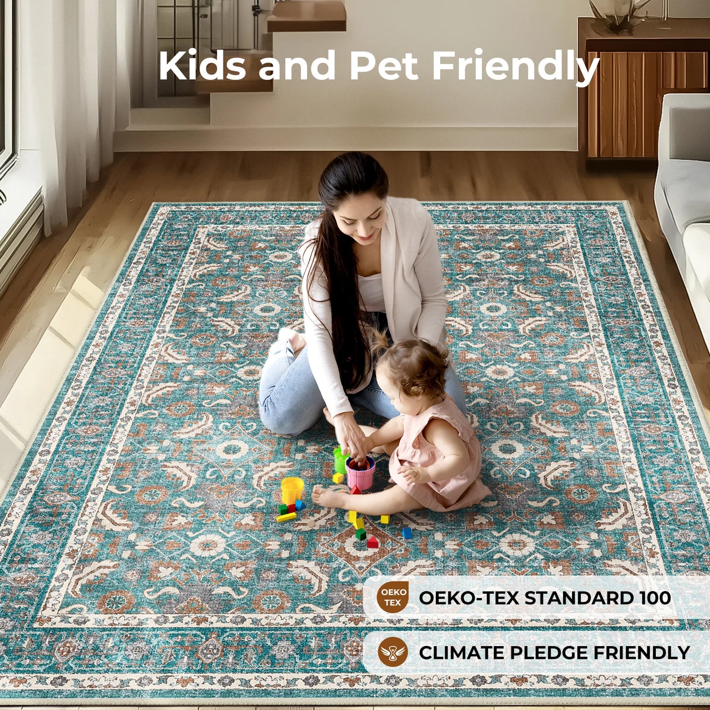 Noned Persian Floral Hand Tufted Living Room Area Rug