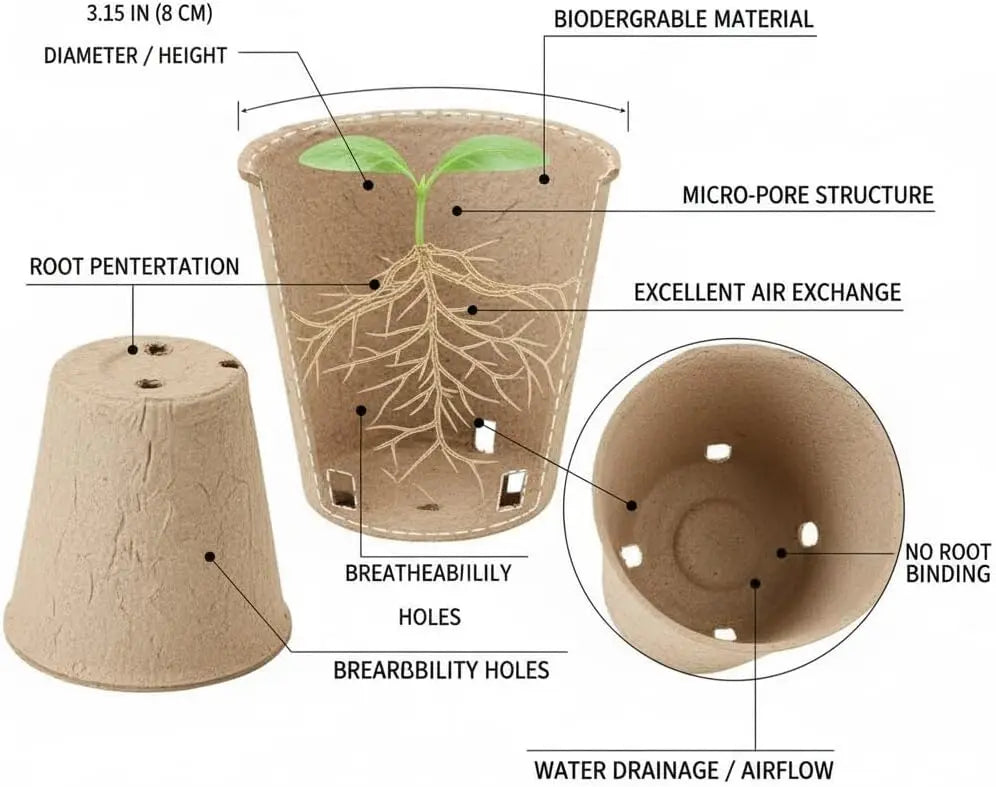 XMSJ Seed Starting Pots With Drainage Holes Biodegradable Round