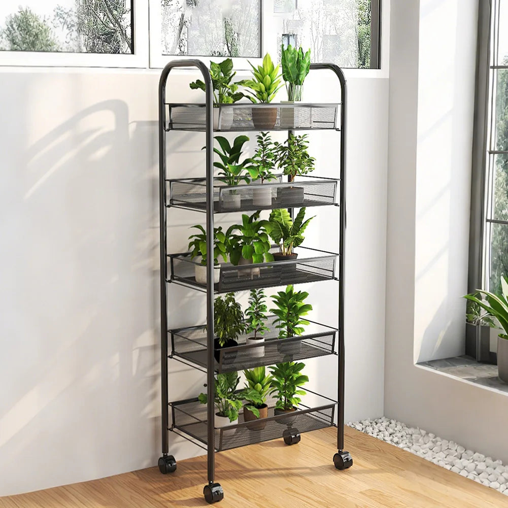 HiMISS 5 Tier Rolling Storage Organizer With Wheels Mobile Cart