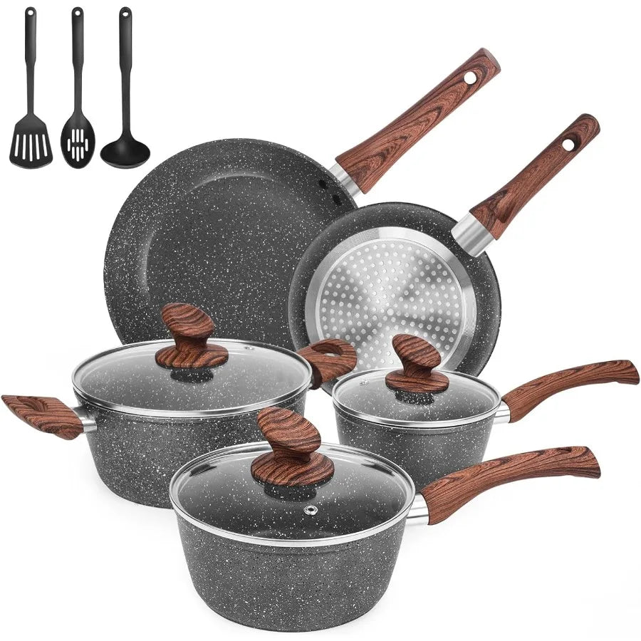 OLOEY Granite Non Stick Pots And Pans Set 11Piece Induction