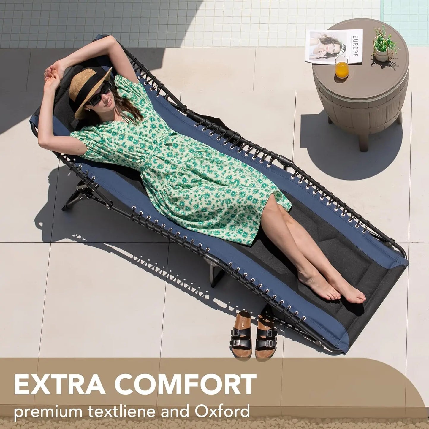 Foldable Padded Outdoor Chaise Lounge With Pillow And Side Pocket