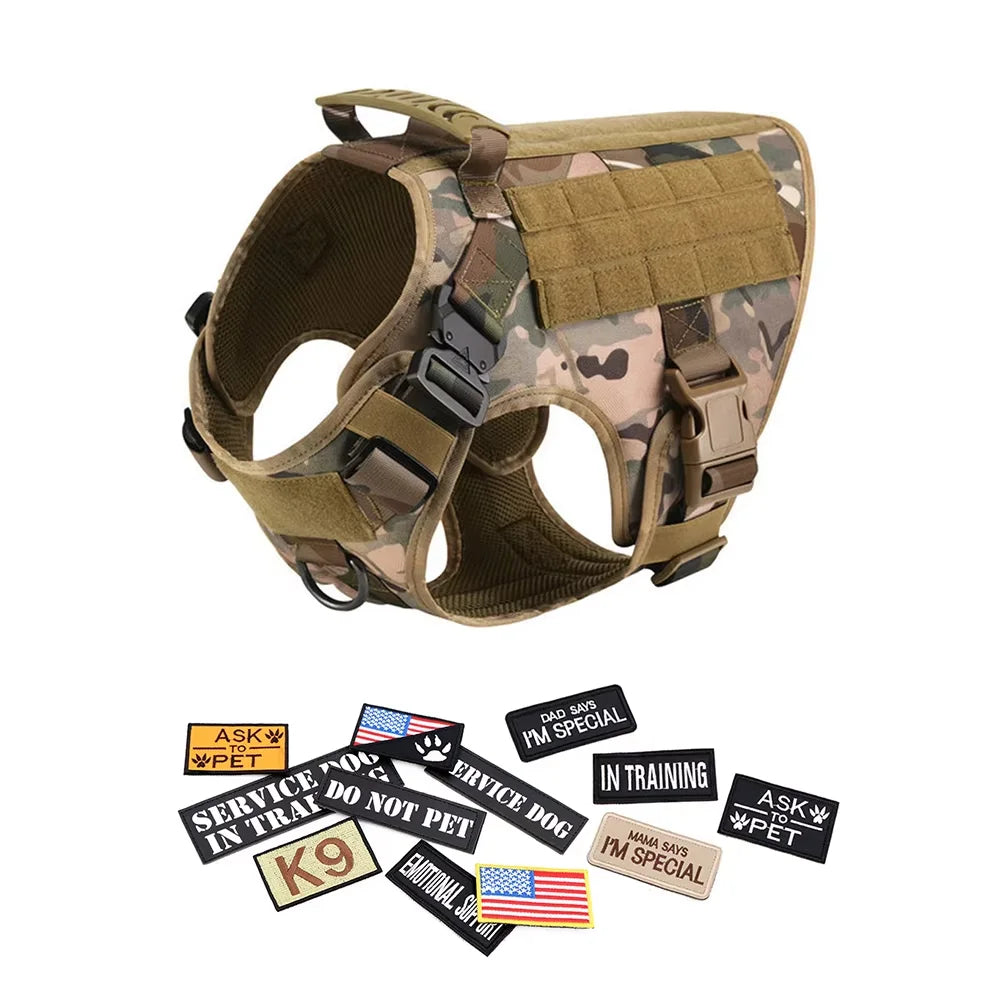 Tactical Nylon Dog Harness Leash Set With Padded Training Vest