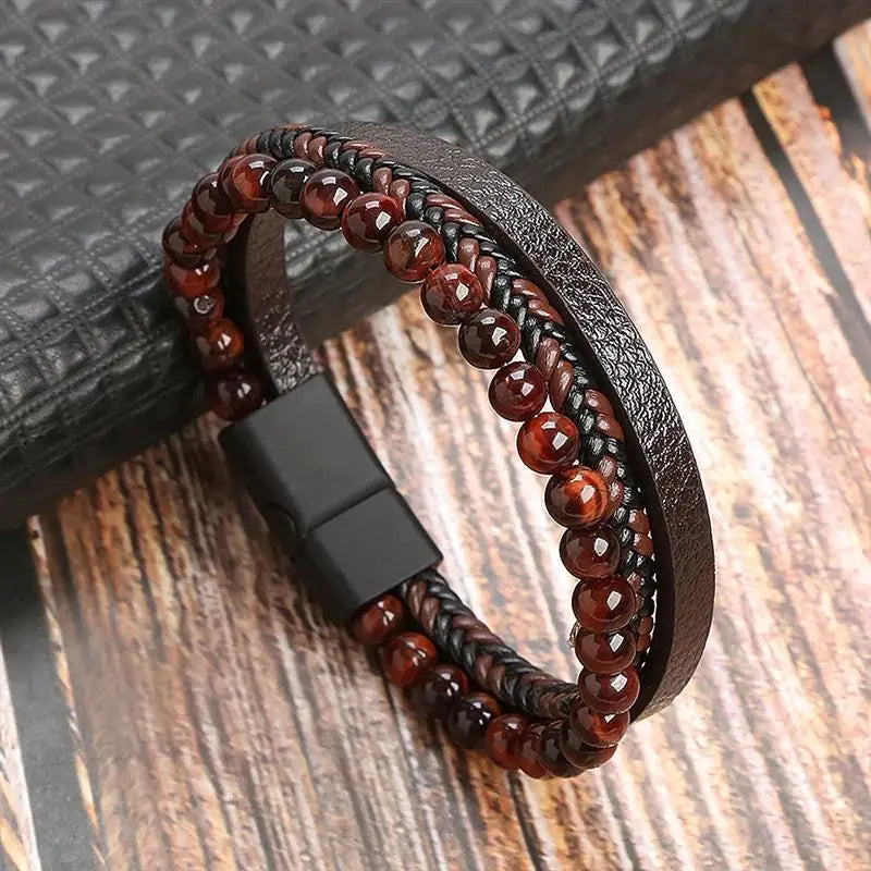 Leather Bracelet For Men Multi Layer Handwoven Fashion Accessory