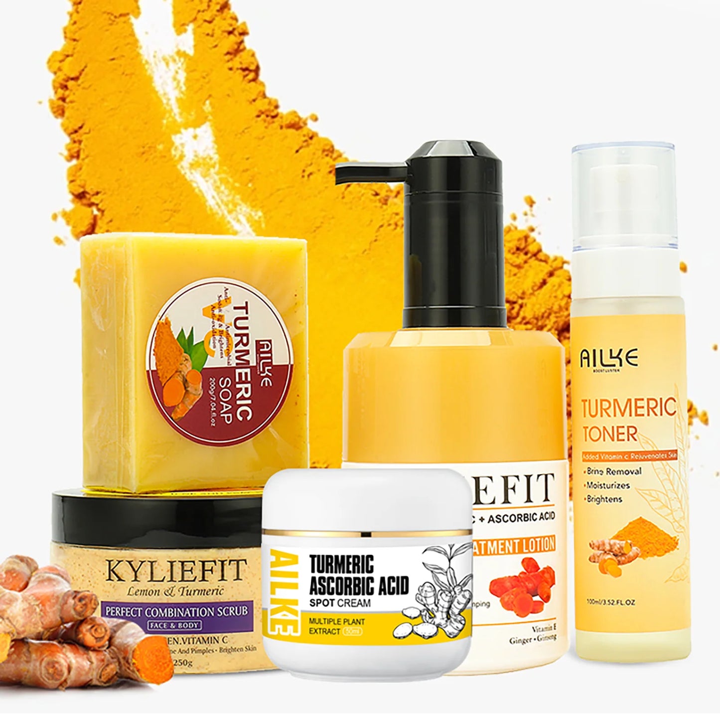AILKE Organic Turmeric Skin Care Set For Brightening Acne Removal