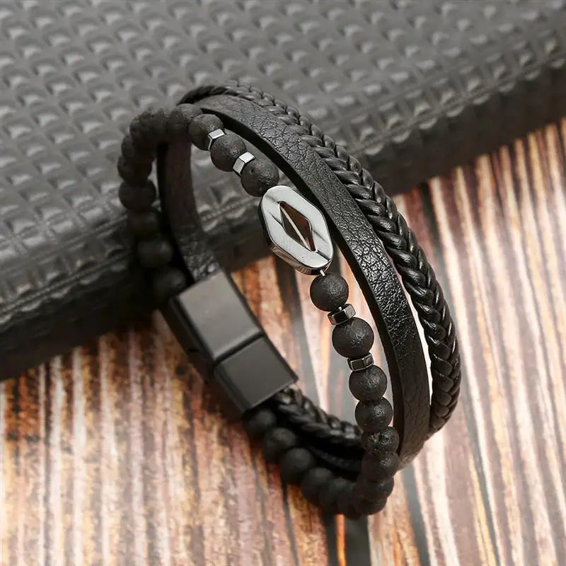 Leather Bracelet For Men Multi Layer Handwoven Fashion Accessory