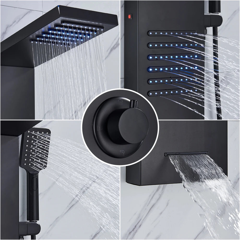 Quyanre LED Shower Panel Tower System Rainfall Massage Spa Bath Faucet