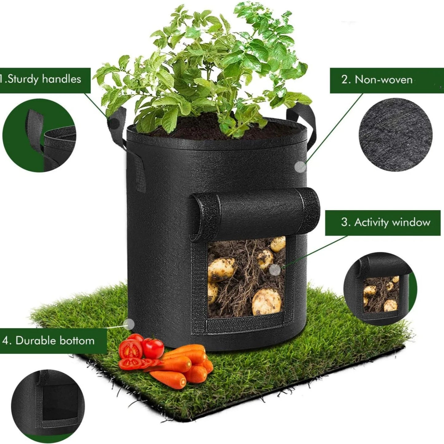 Fabric Grow Bags For Garden Vegetables Tomatoes Potatoes Planter Pots