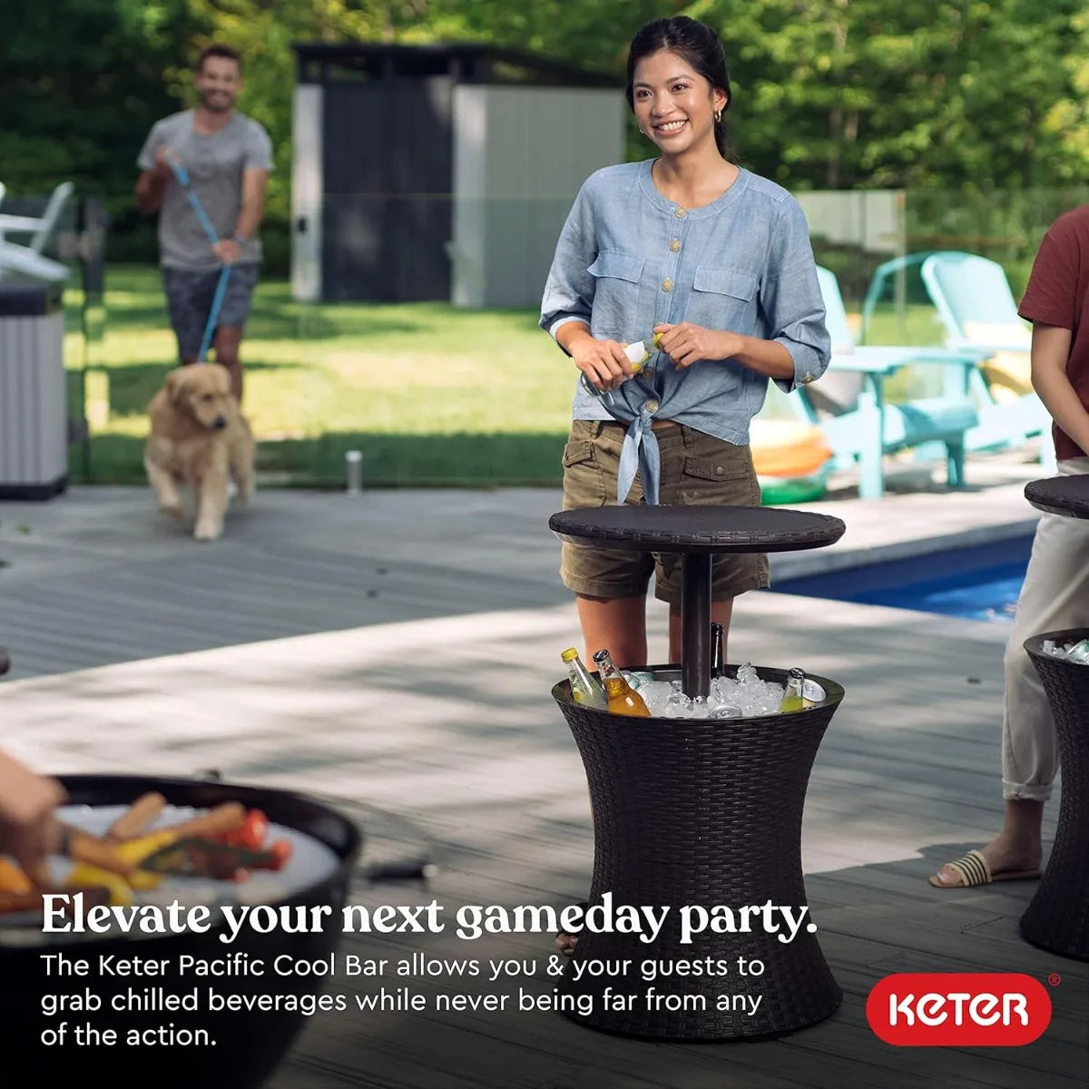 XIUWO Outdoor Bar Table With Hidden Cooler For Patio Parties