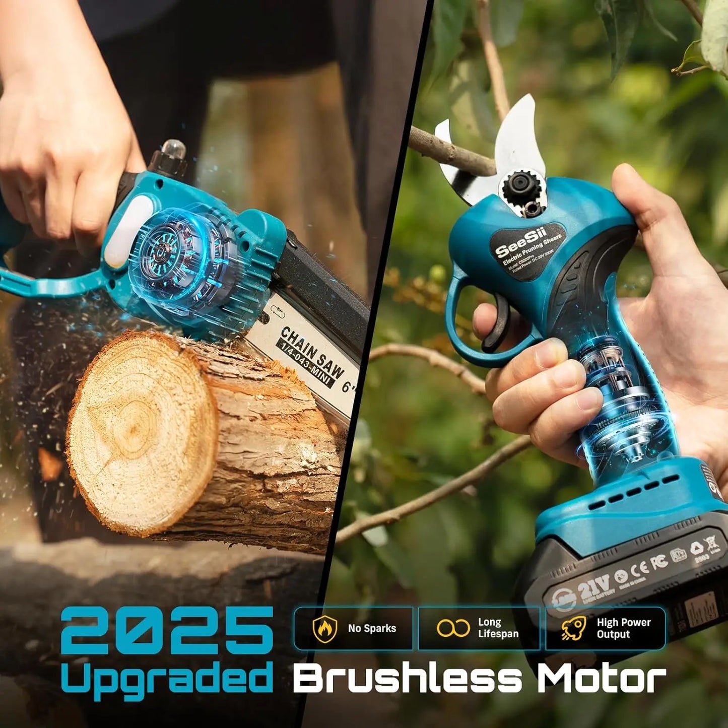 Seesii Brushless Cordless Chainsaw And Pruning Shears Combo