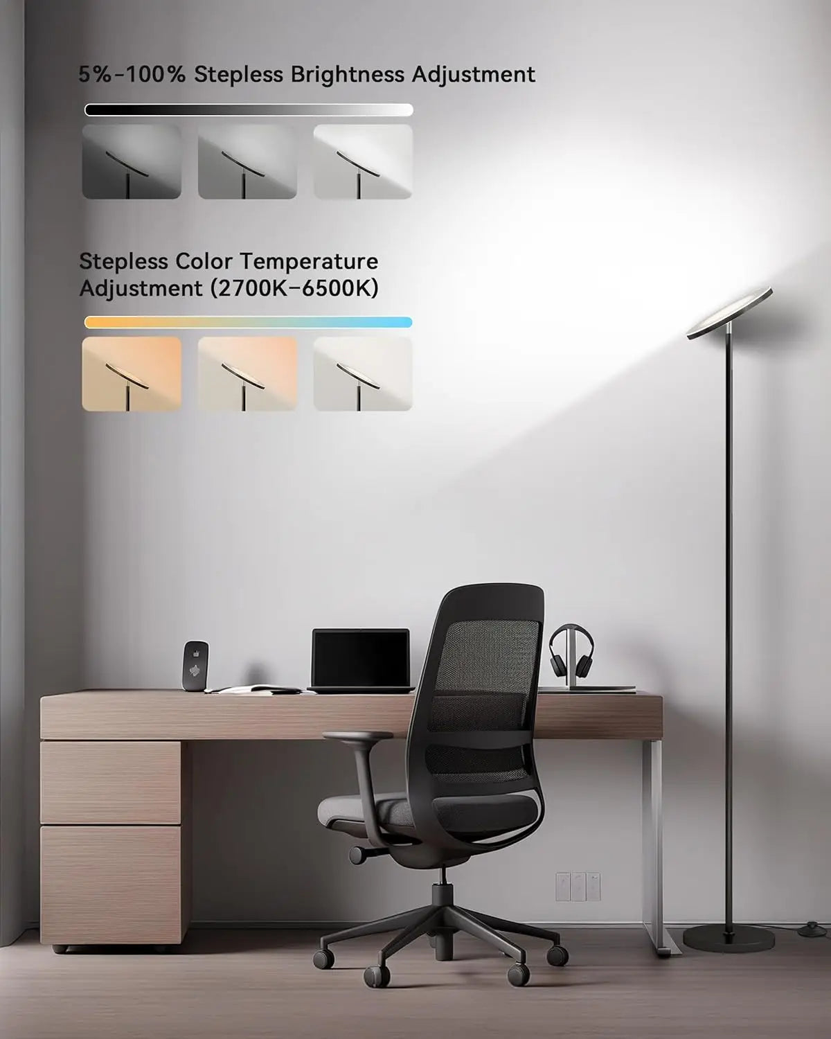 XMSJ LED Floor Lamp Dimmable Torchiere With Remote Foot Switch