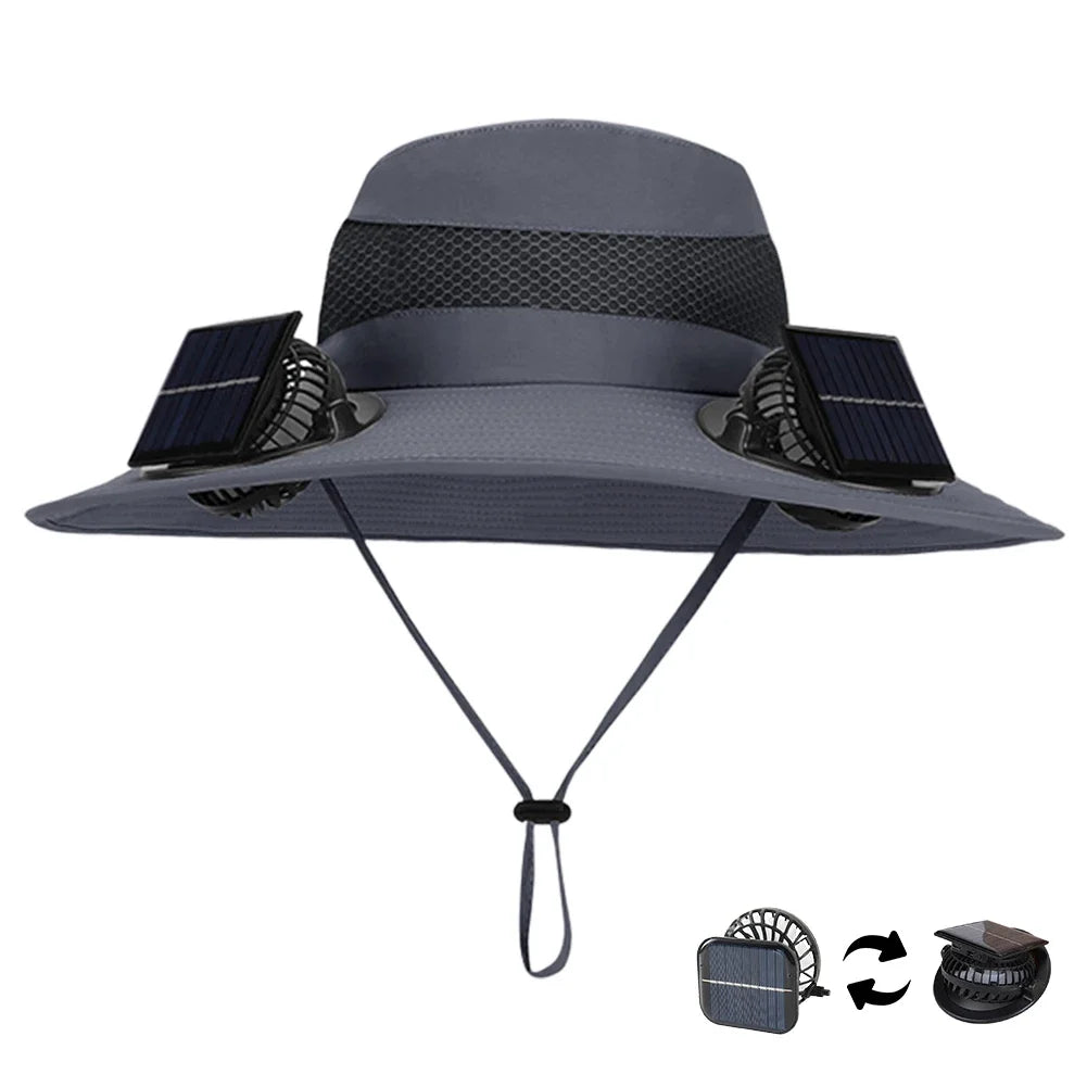 MOJOYCECN Solar Fan Hat With UV Protection Wide Brim Unisex
