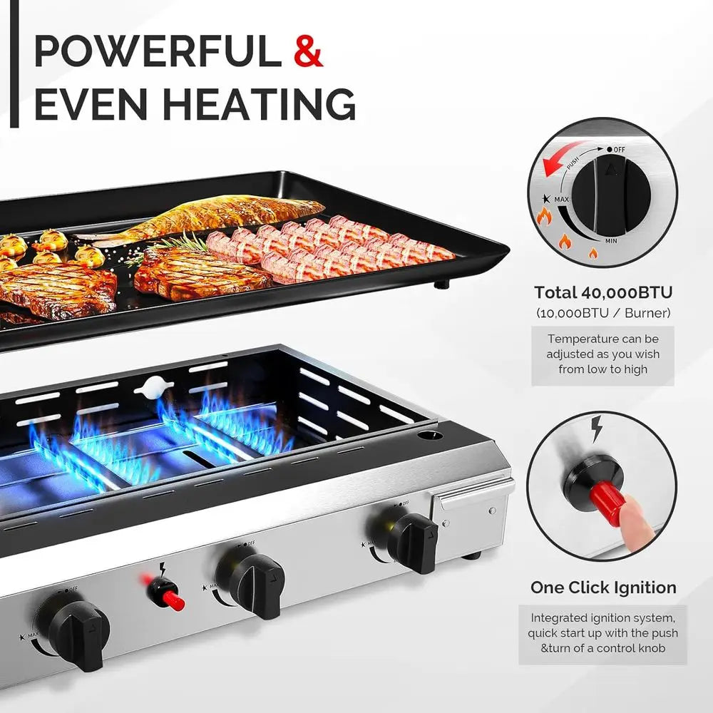 Portable 4 Burner Propane Griddle With Side Shelves