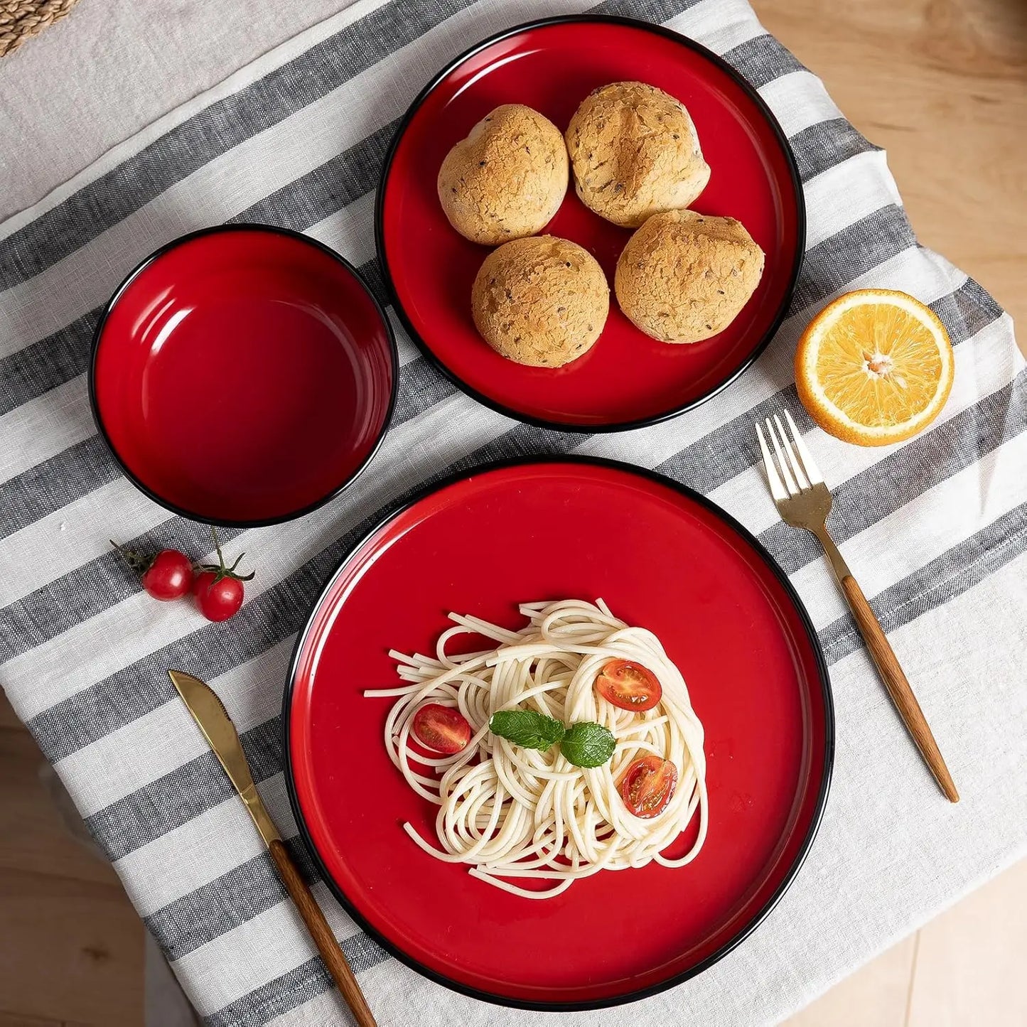 Melamine Modern Dinnerware Set Plates and Bowls for Four