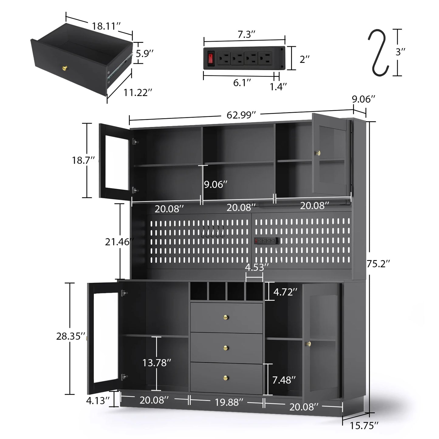 VOWNER Pantry Cabinet Kitchen Storage Freestanding Buffet Hutch