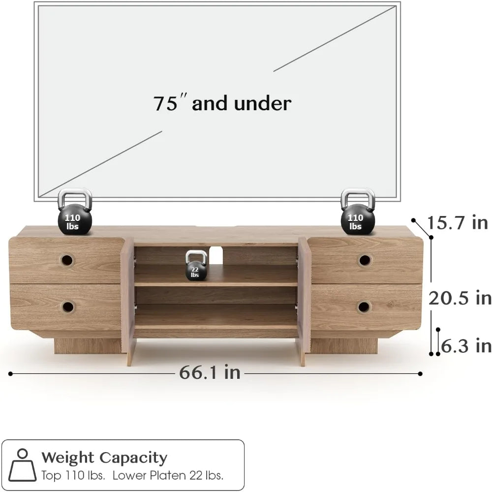 Fluted TV Stand Boho Modern Entertainment Center With Storage