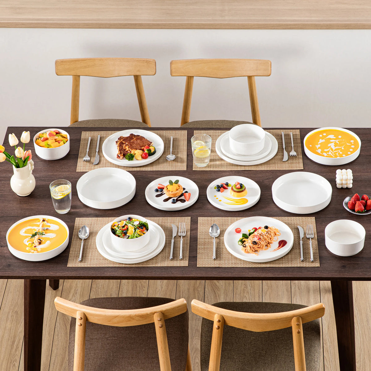 Malacasa Ceramic Dinnerware Set With Black Rim Edge