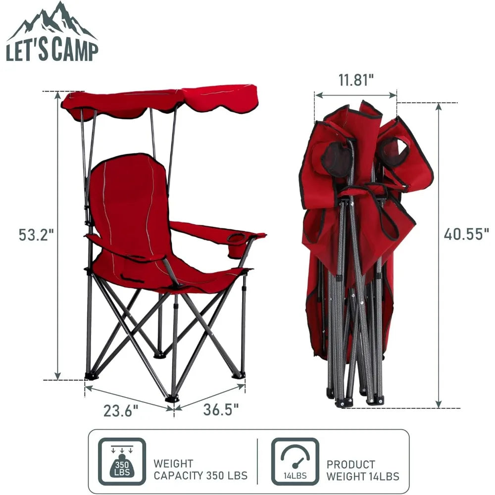 Lets Camp Shade Canopy Folding Chair Recliner for Outdoor Use