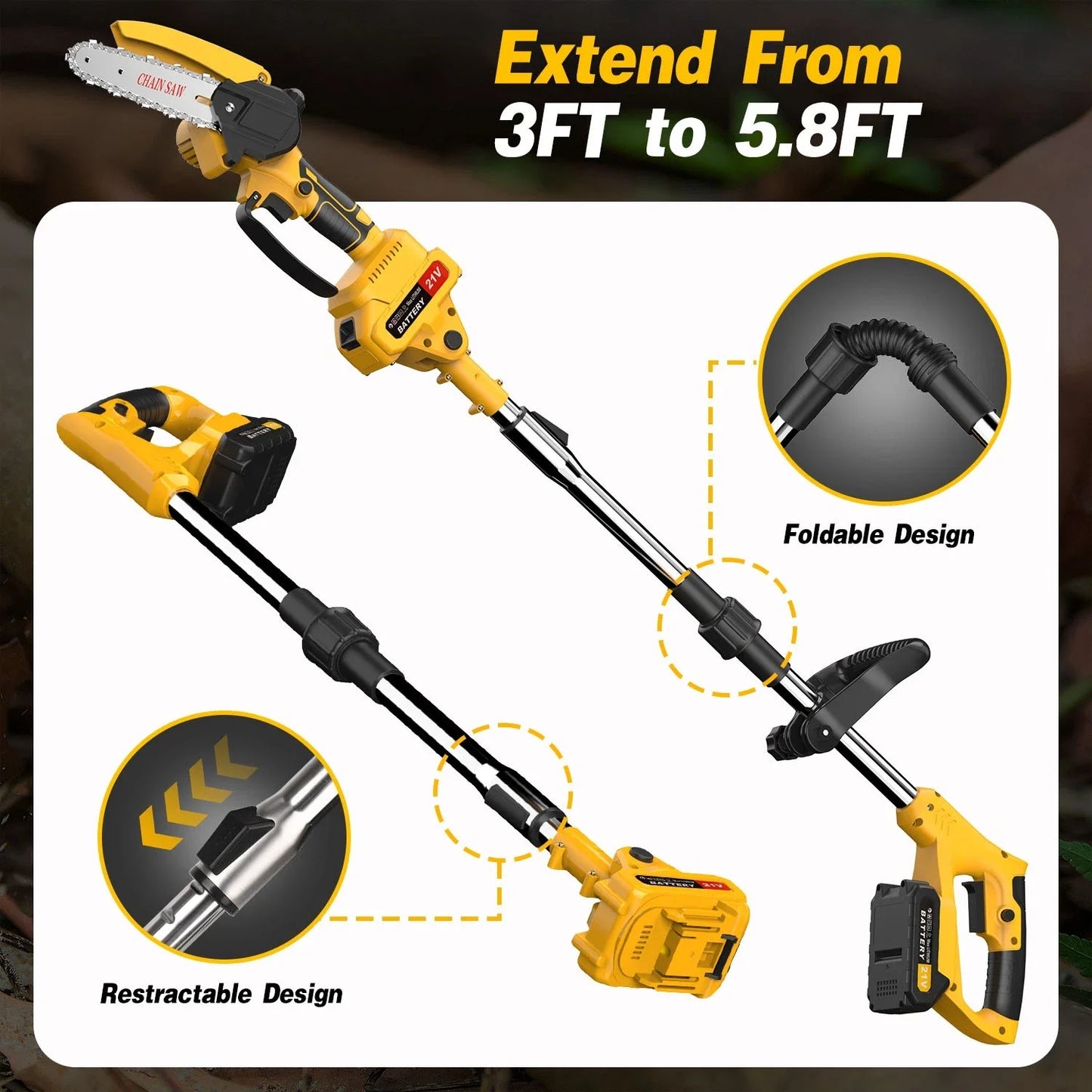 2-In-1 Brushless Electric Telescoping Pole Saw Mini Chainsaw Battery