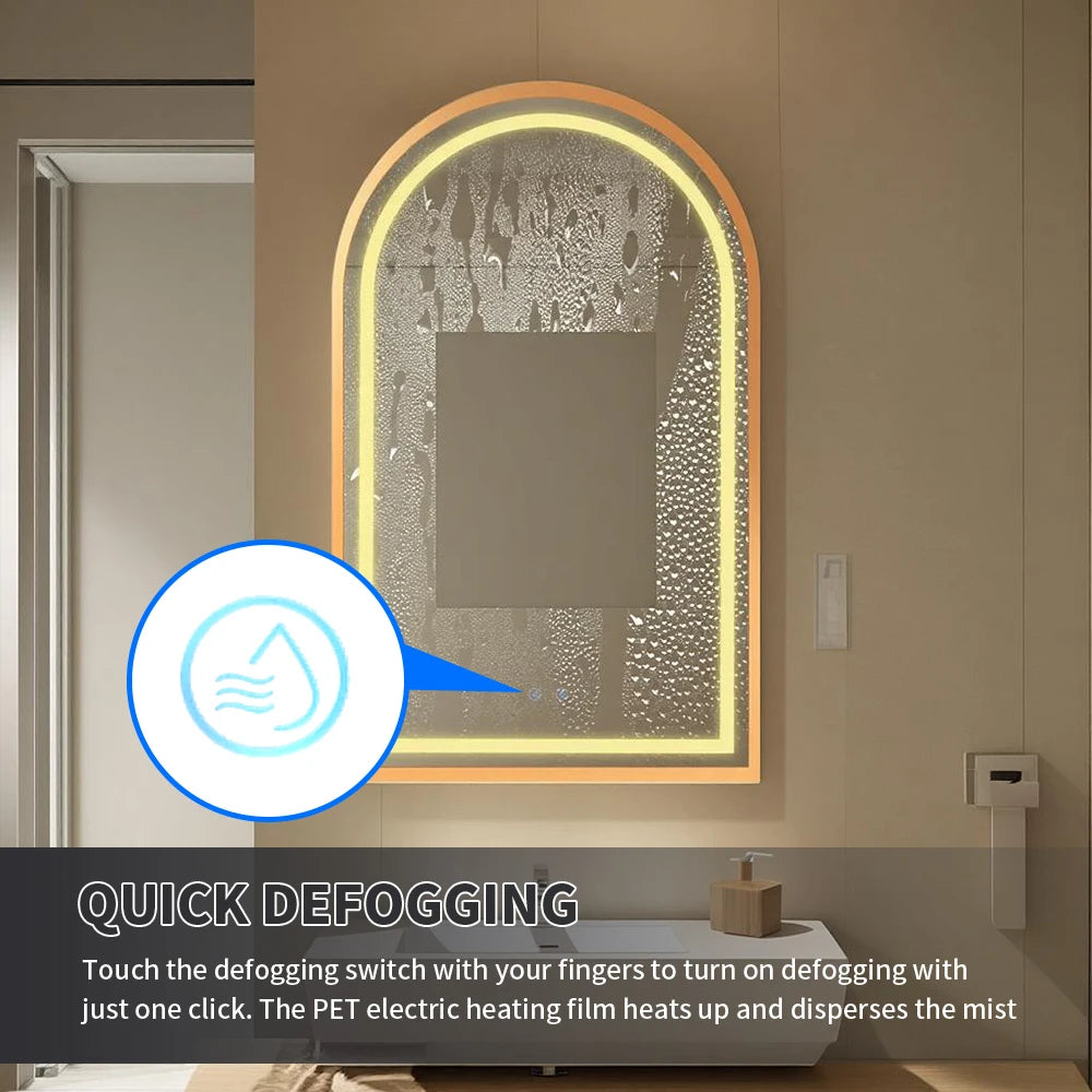 Arched LED Bathroom Mirror Wall Mounted Anti Fog and Touch