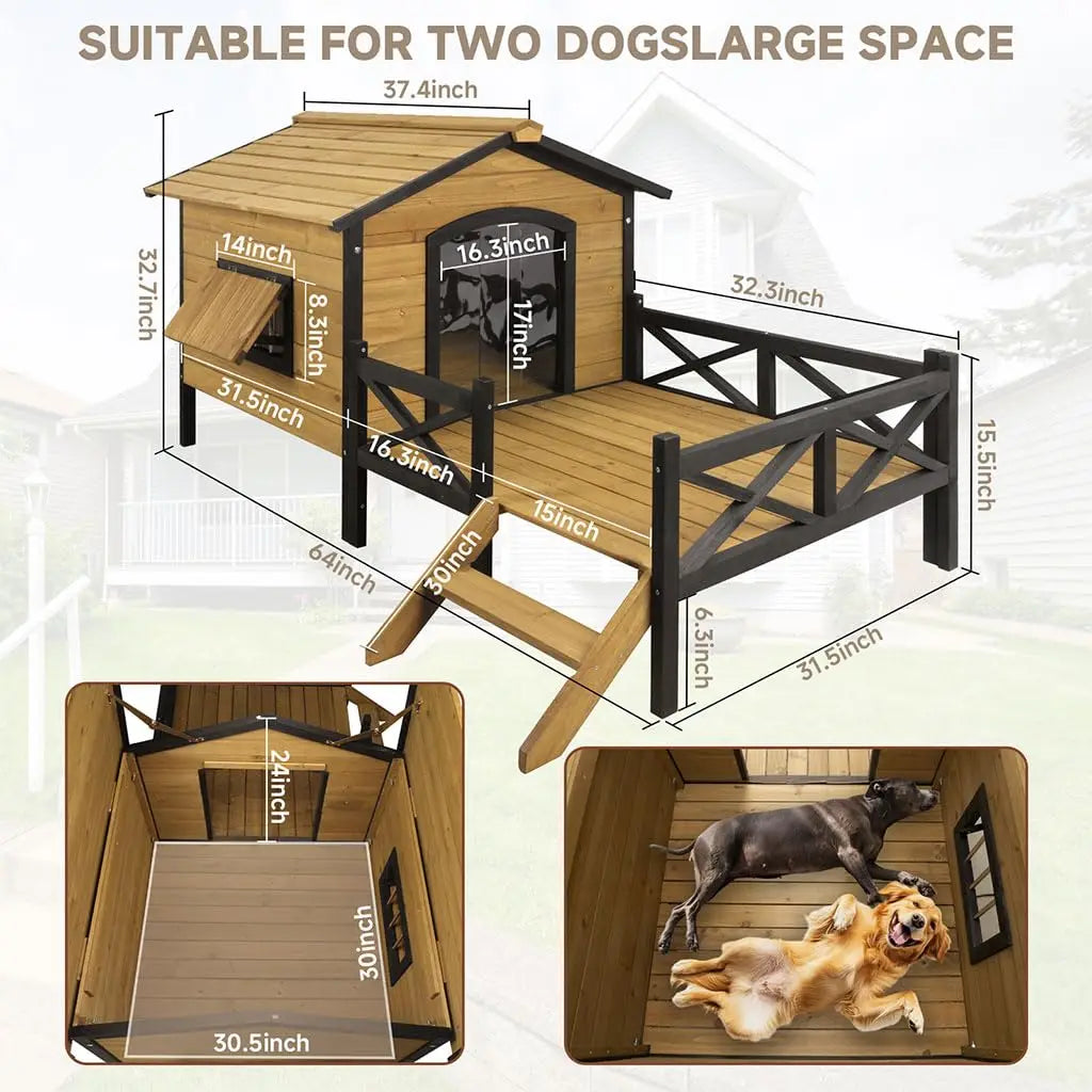 Weatherproof Elevated Outdoor Dog House With Porch Deck