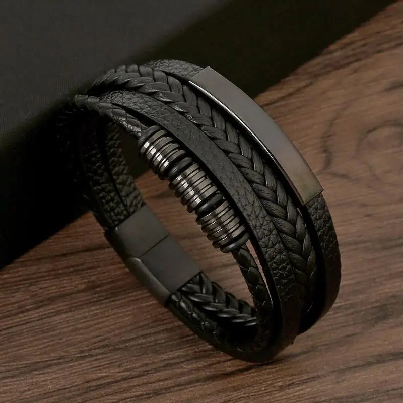 Leather Bracelet For Men Multi Layer Handwoven Fashion Accessory
