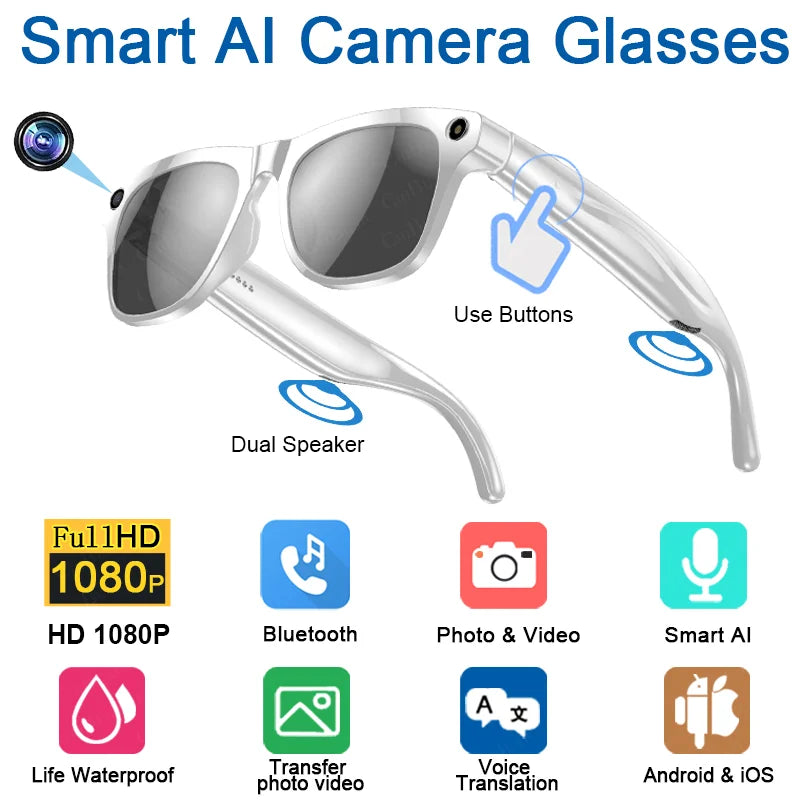 MIJIAC 4K Smart Glasses AI Voice Assistant Bluetooth ChatGPT Camera