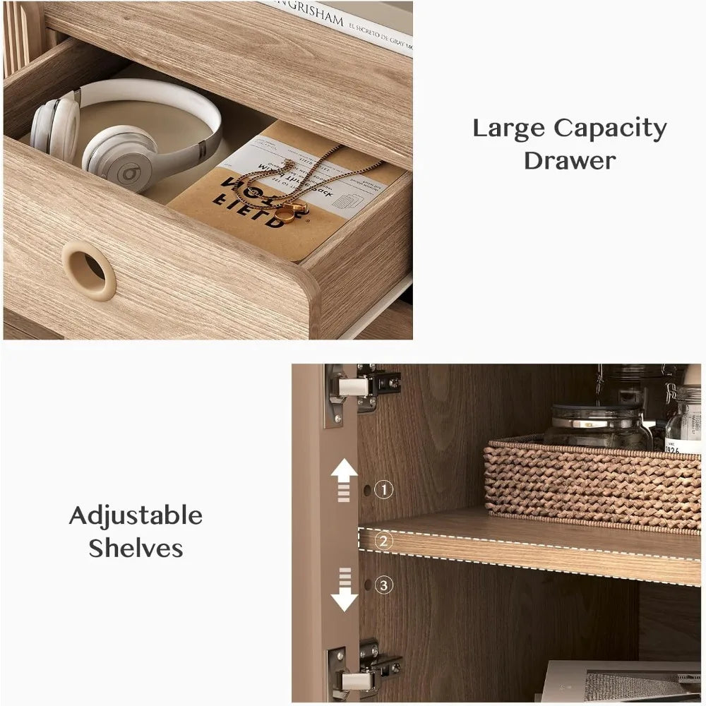 Fluted TV Stand Boho Modern Entertainment Center With Storage