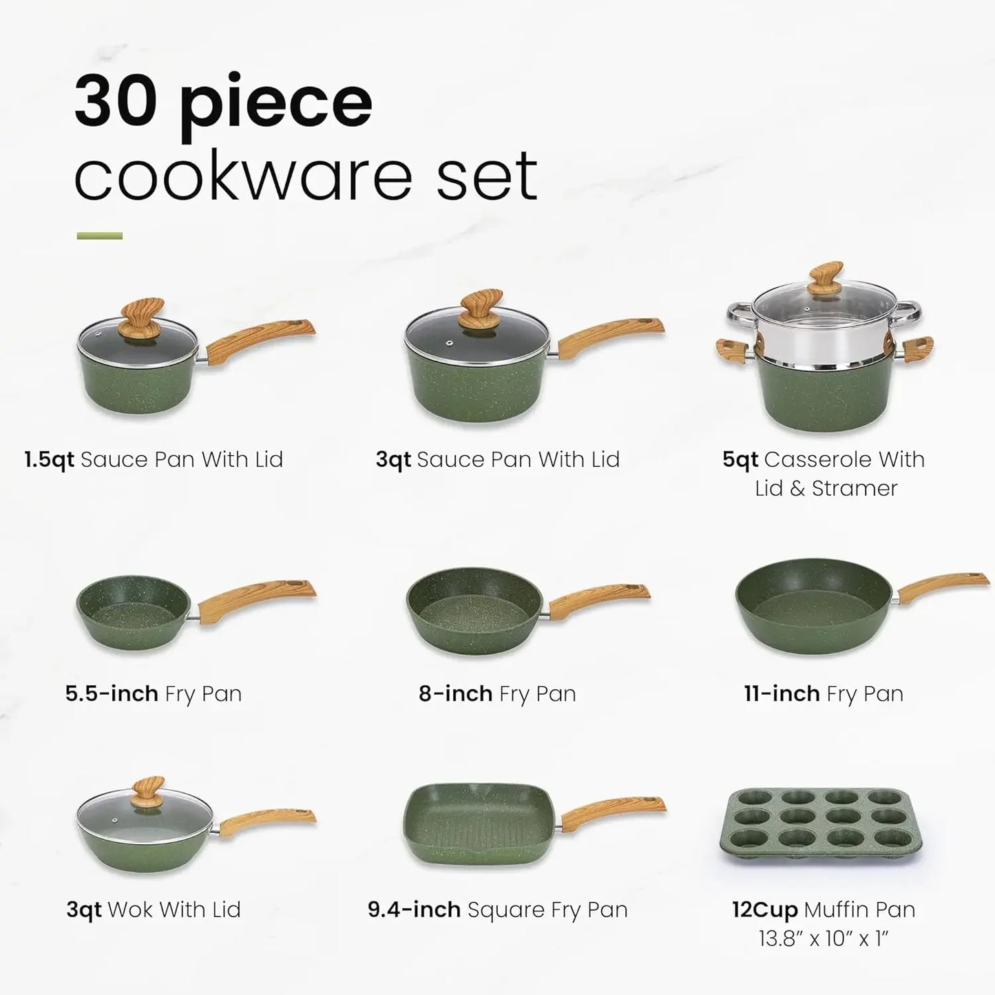 XMSJ Pots And Pans Set Nonstick 30-Piece Induction Cookware