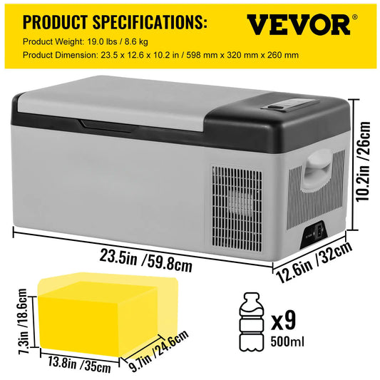 VEVOR Car Refrigerator Portable Compressor Fridge 12/24V DC 110-240V AC