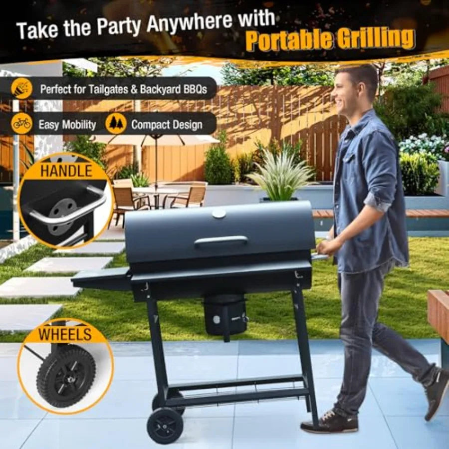 SHXI Charcoal Barrel BBQ Grill With Side Table For Backyard