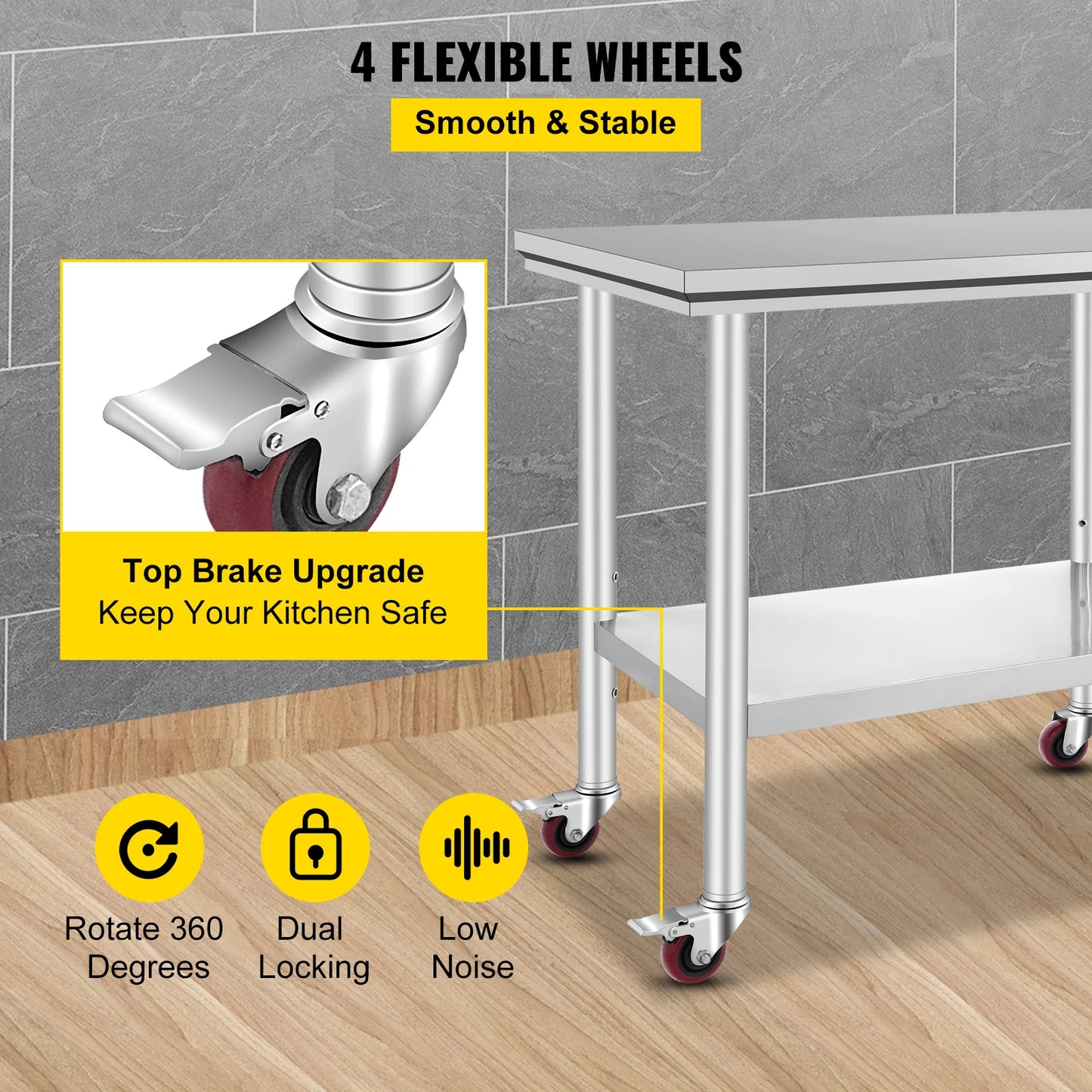 SucceBuy Stainless Steel Kitchen Work Table With Caster Wheels