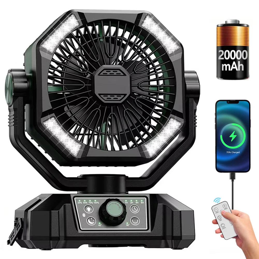 SKYTOO Clip Camping Fan Dual Motor 20000mAh Rechargeable LED Lantern