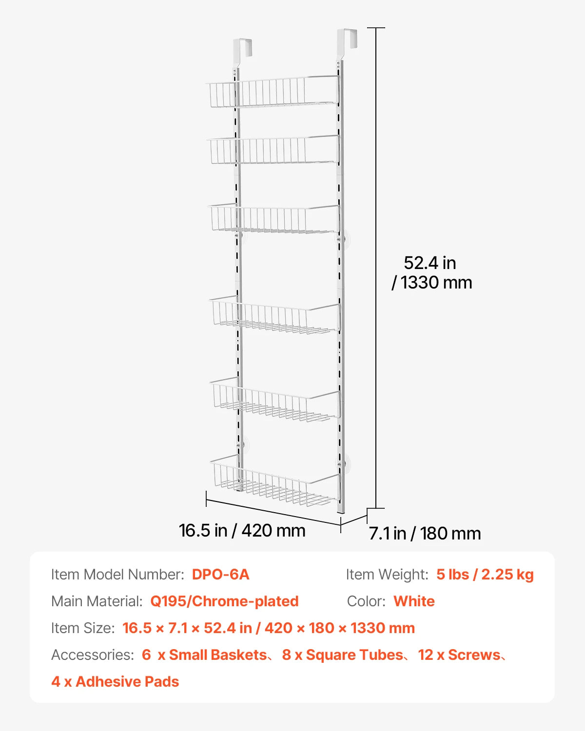 Over The Door Pantry Organizer 6 Tier Heavy-Duty Steel Shelves